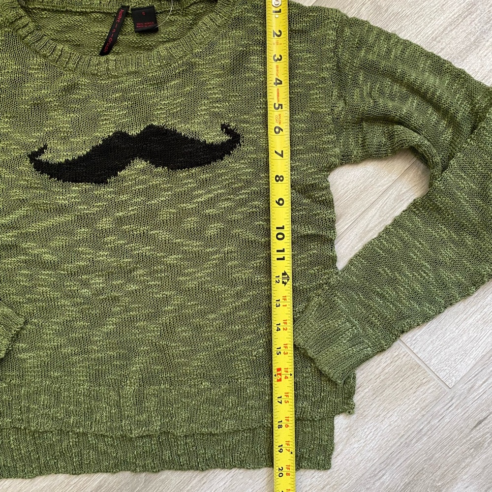 Heart N Crush Green Lightweight Long Sleeve Sweater With Mustache Graphic - Picture 12 of 15